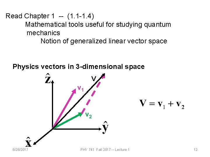 Read Chapter 1 -- (1. 1 -1. 4) Mathematical tools useful for studying quantum