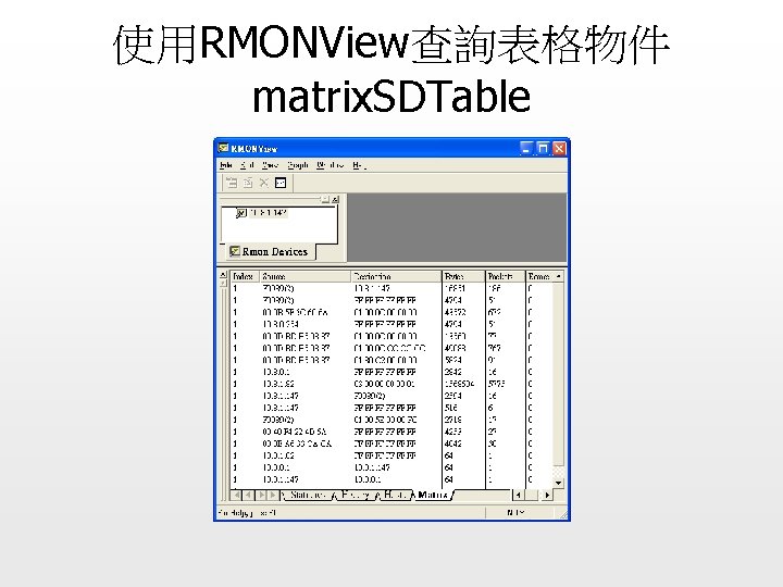 使用RMONView查詢表格物件 matrix. SDTable 