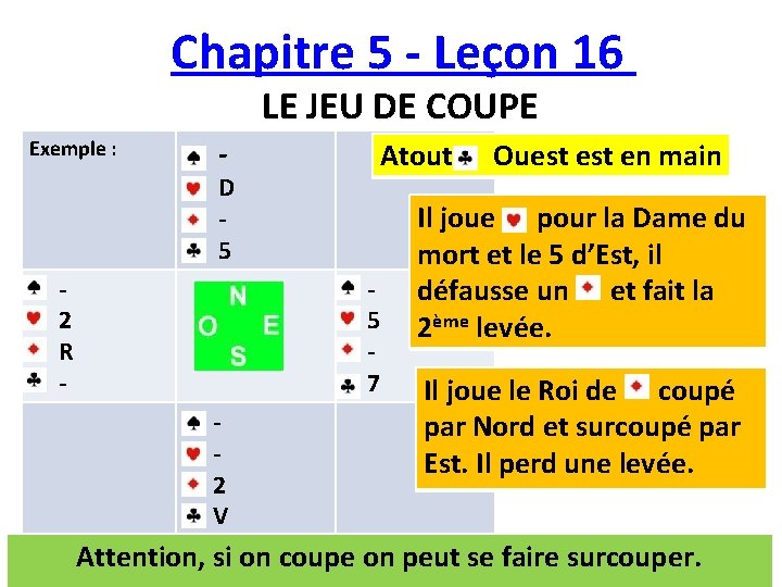 Chapitre 5 - Leçon 16 LE JEU DE COUPE Exemple : - Atout D