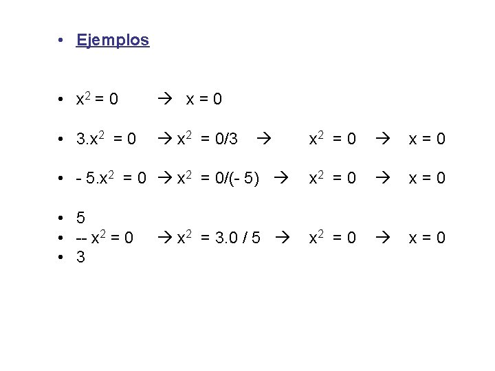  • Ejemplos • x 2 = 0 x=0 • 3. x 2 =
