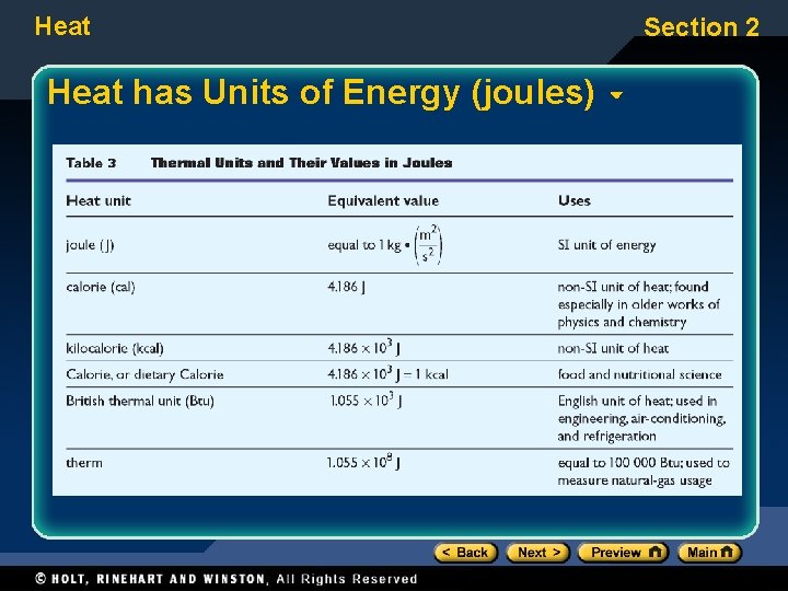 Heat has Units of Energy (joules) Section 2 