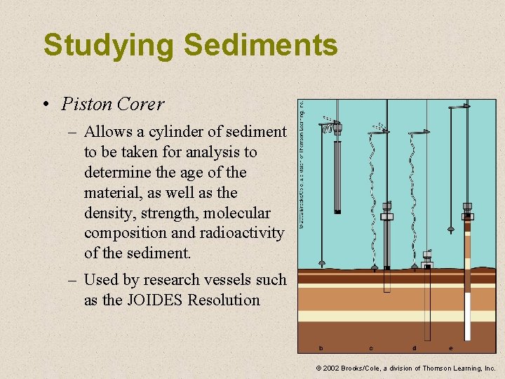 Studying Sediments • Piston Corer – Allows a cylinder of sediment to be taken