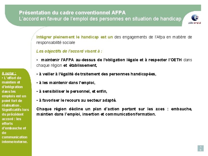 Présentation du cadre conventionnel AFPA L’accord en faveur de l’emploi des personnes en situation