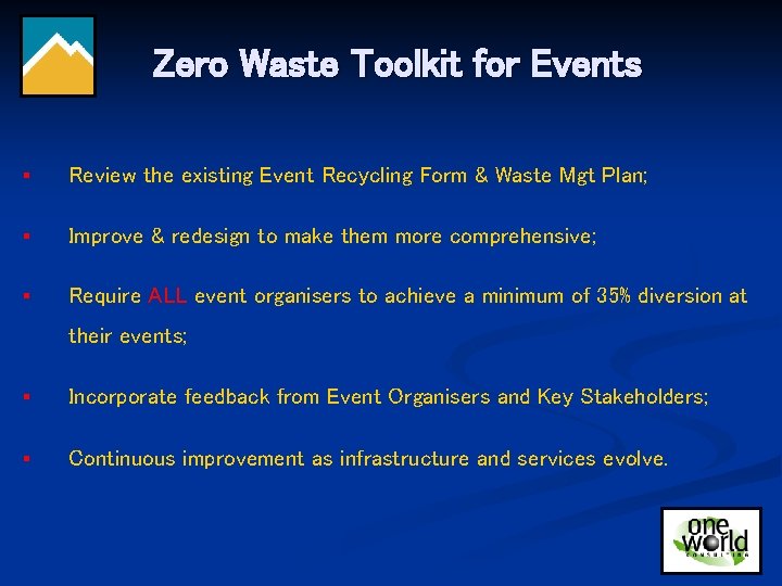 Zero Waste Toolkit for Events § Review the existing Event Recycling Form & Waste