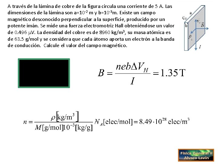 A través de la lámina de cobre de la figura circula una corriente de