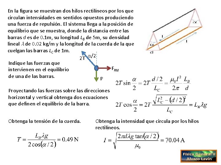 En la figura se muestran dos hilos rectilíneos por los que circulan intensidades en