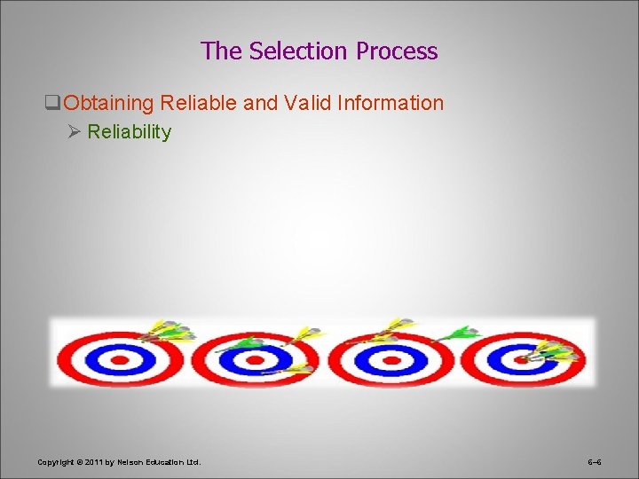 The Selection Process q. Obtaining Reliable and Valid Information Ø Reliability Copyright © 2011