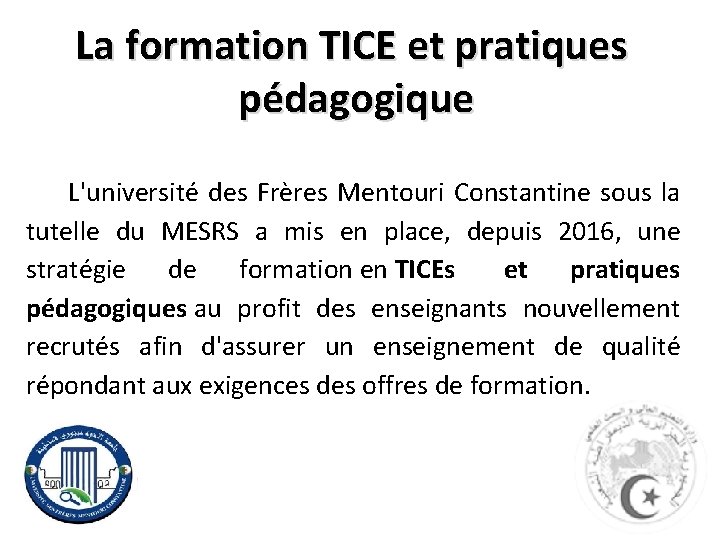 La formation TICE et pratiques pédagogique L'université des Frères Mentouri Constantine sous la tutelle