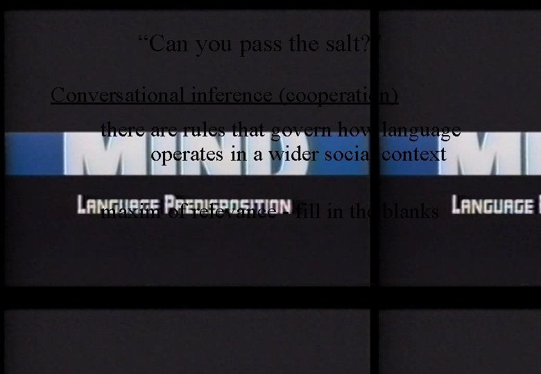 “Can you pass the salt? ” Conversational inference (cooperation) there are rules that govern