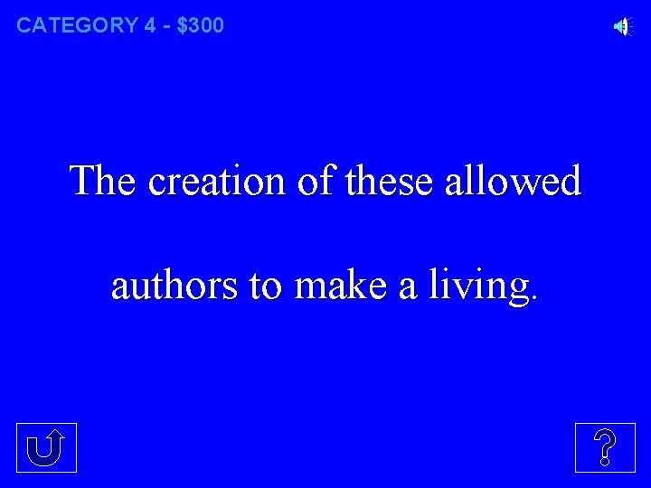 CATEGORY 4 - $300 The creation of these allowed authors to make a living.