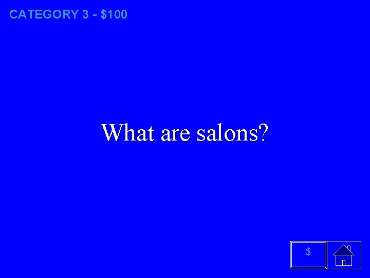 CATEGORY 3 - $100 What are salons? $ 