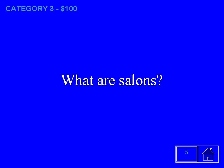 CATEGORY 3 - $100 What are salons? $ 