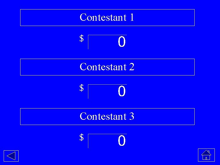Contestant 1 $ Contestant 2 $ Contestant 3 $ 