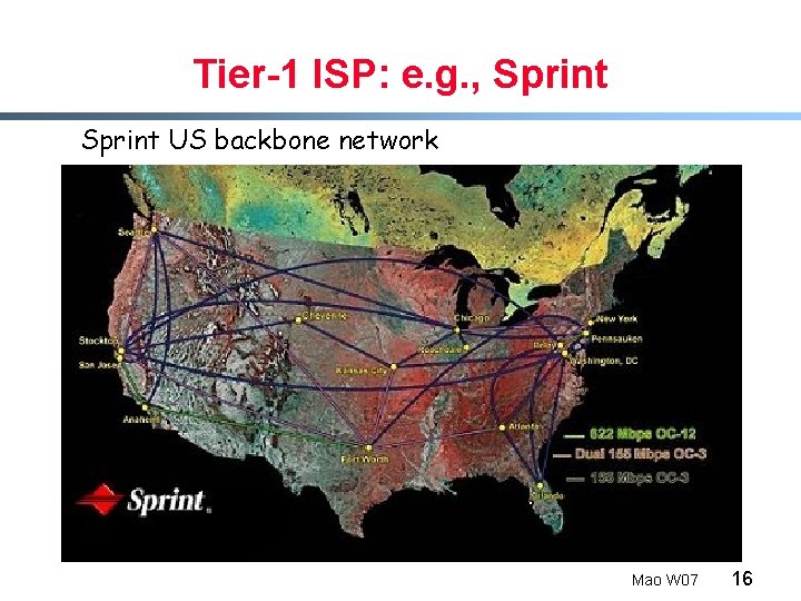 Tier-1 ISP: e. g. , Sprint US backbone network Mao W 07 16 