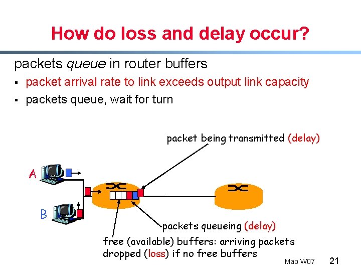 How do loss and delay occur? packets queue in router buffers § § packet