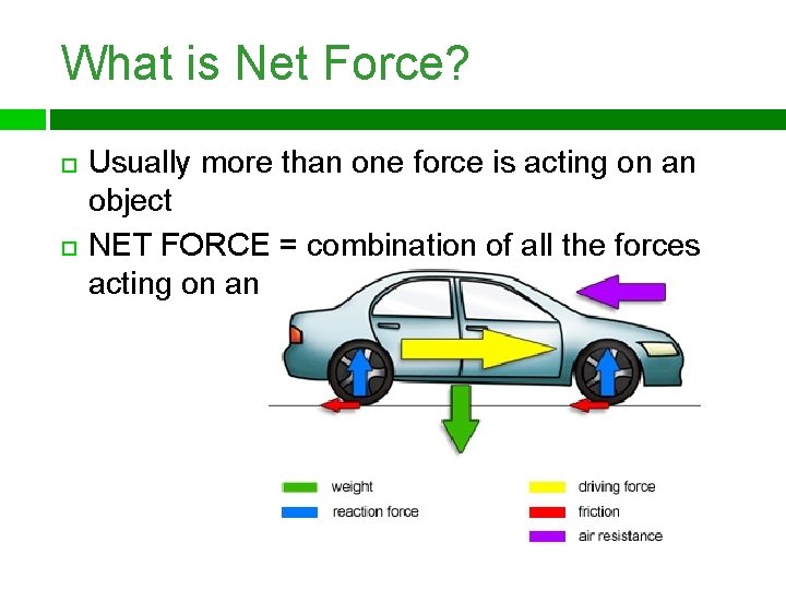 What is Net Force? Usually more than one force is acting on an object