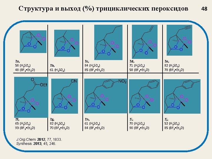 Структура и выход (%) трициклических пероксидов 2 a, 58 (H 2 SO 4) 48