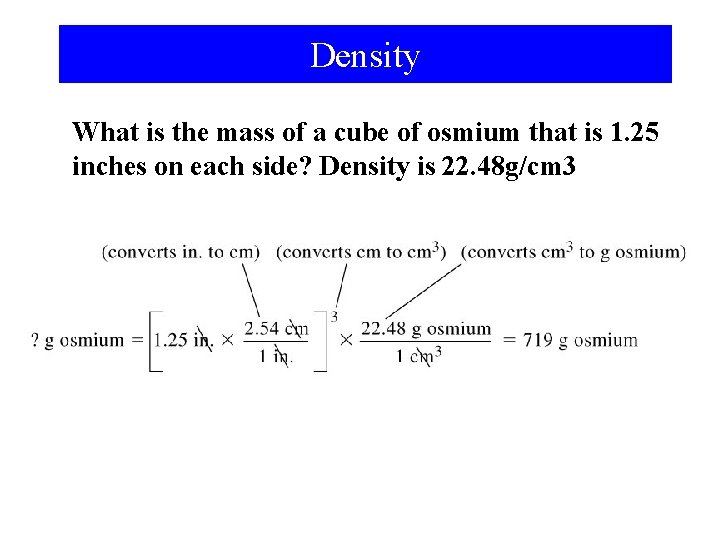 Density What is the mass of a cube of osmium that is 1. 25