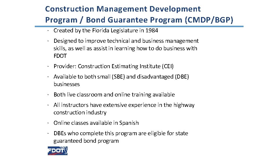 Construction Management Development Program / Bond Guarantee Program (CMDP/BGP) · Created by the Florida