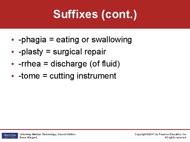 Suffixes (cont. ) • • -phagia = eating or swallowing -plasty = surgical repair