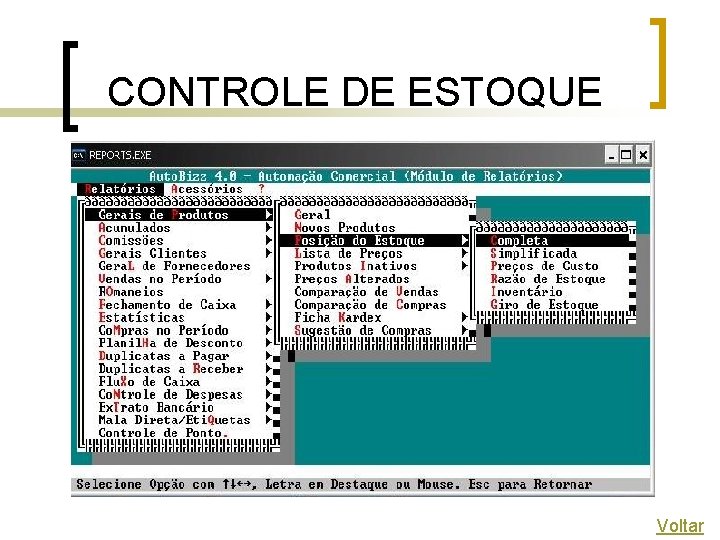 CONTROLE DE ESTOQUE Voltar 
