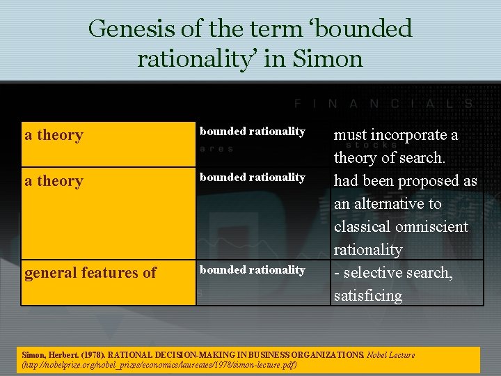 Genesis of the term ‘bounded rationality’ in Simon a theory bounded rationality general features