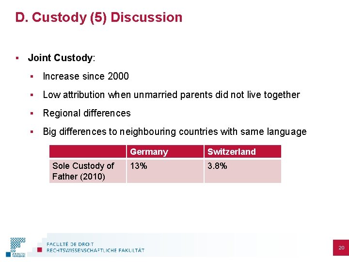 D. Custody (5) Discussion § Joint Custody: § Increase since 2000 § Low attribution