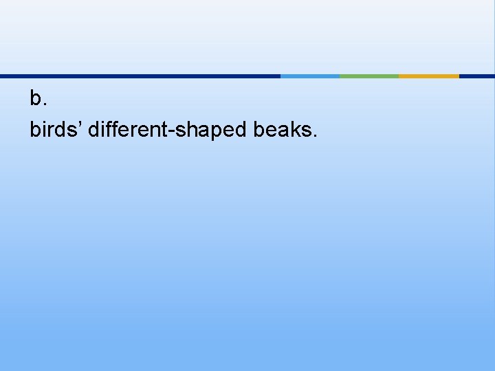 b. birds’ different-shaped beaks. 