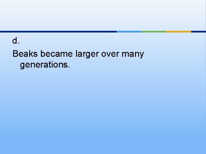 d. Beaks became larger over many generations. 