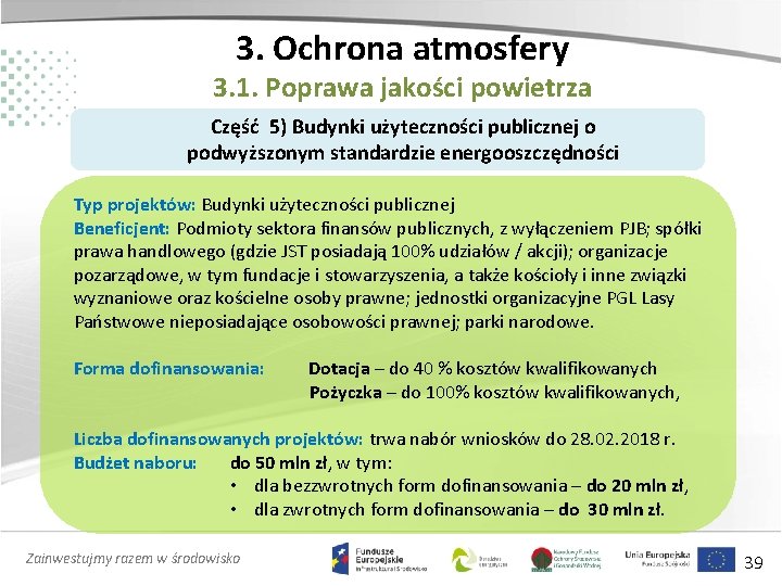 3. Ochrona atmosfery 3. 1. Poprawa jakości powietrza Część 5) Budynki użyteczności publicznej o