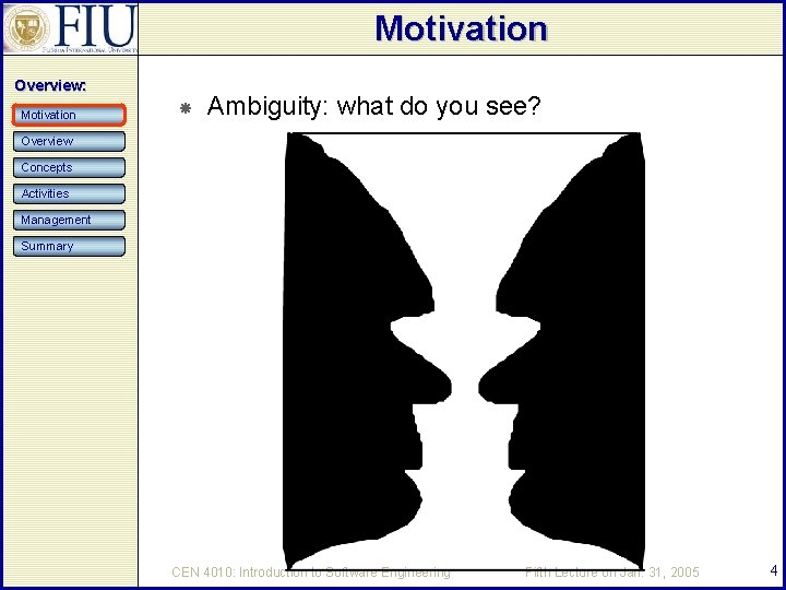 Motivation Overview: Motivation Ambiguity: what do you see? Overview Concepts Activities Management Summary CEN