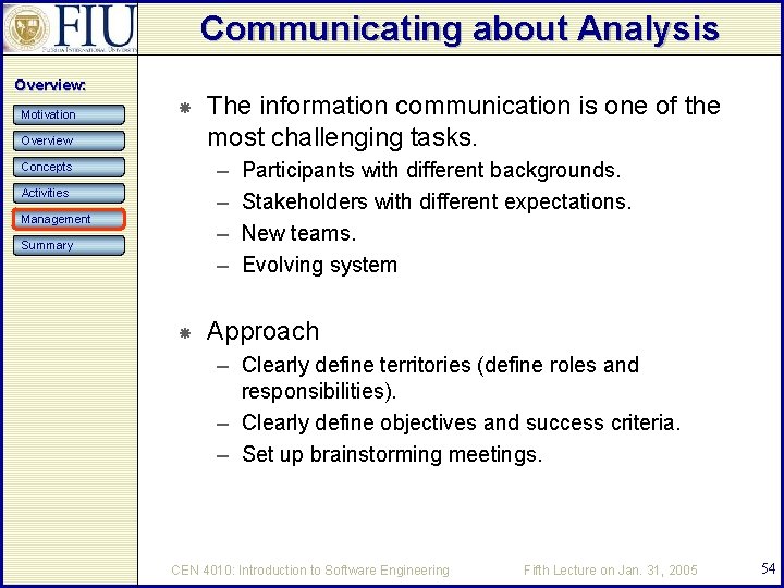 Communicating about Analysis Overview: Motivation Overview The information communication is one of the most