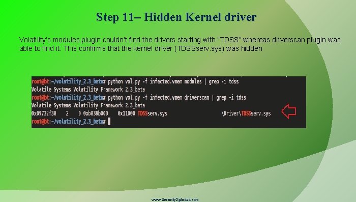 Step 11– Hidden Kernel driver Volatility’s modules plugin couldn’t find the drivers starting with