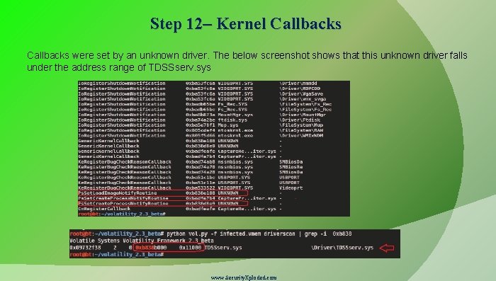 Step 12– Kernel Callbacks were set by an unknown driver. The below screenshot shows