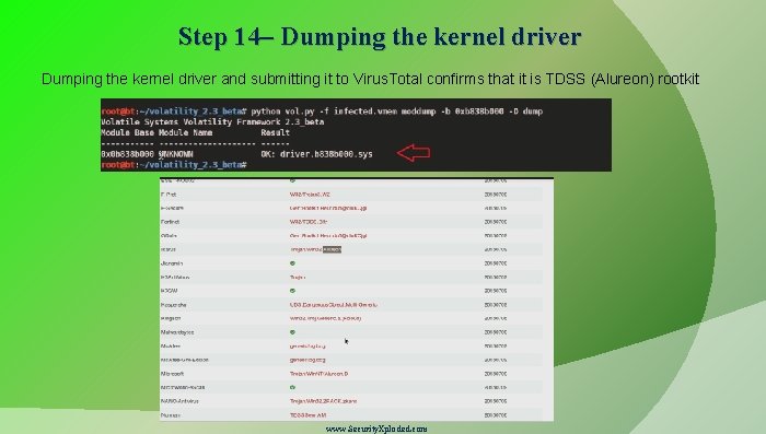 Step 14– Dumping the kernel driver and submitting it to Virus. Total confirms that