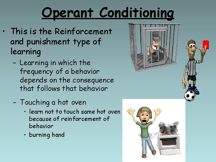 Operant Conditioning • This is the Reinforcement and punishment type of learning – Learning