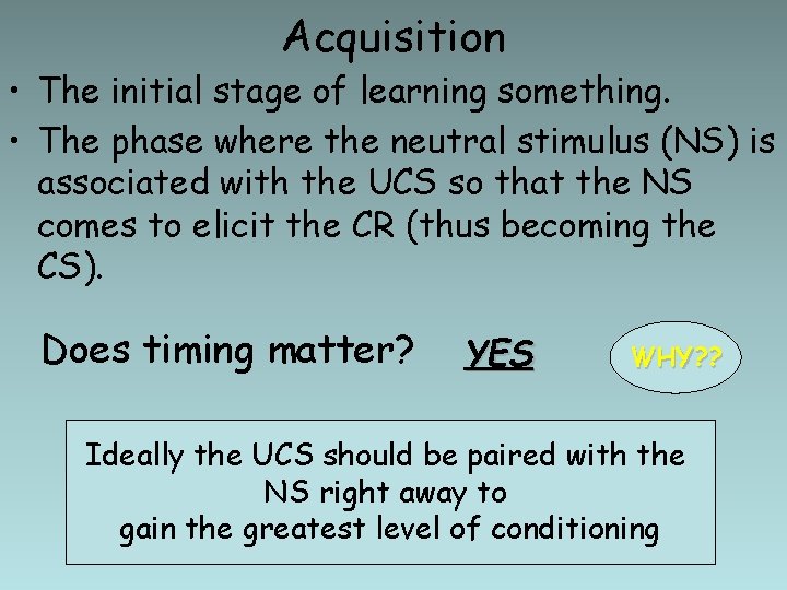 Acquisition • The initial stage of learning something. • The phase where the neutral