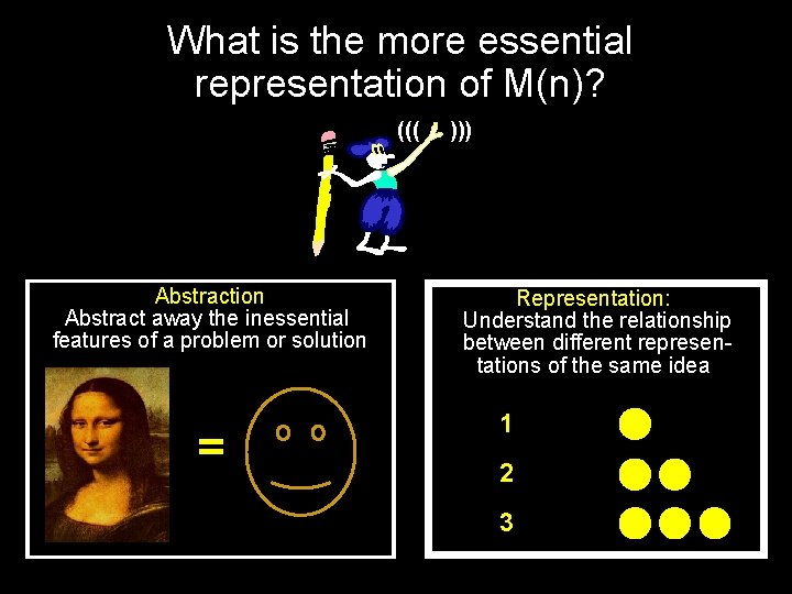 What is the more essential representation of M(n)? ((( Abstraction Abstract away the inessential