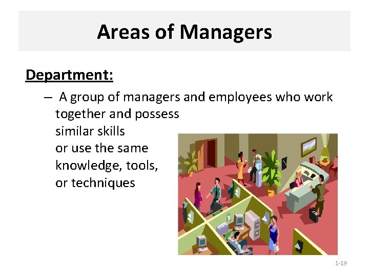 Areas of Managers Department: – A group of managers and employees who work together