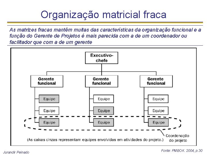 Organização matricial fraca As matrizes fracas mantêm muitas das características da organização funcional e