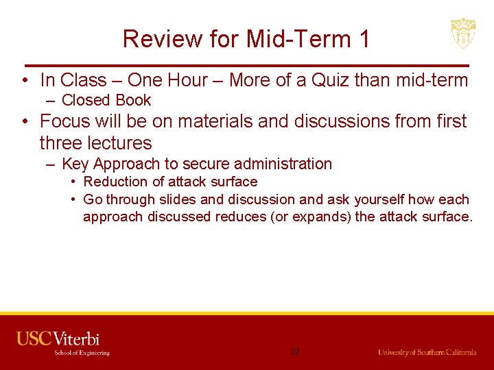 Review for Mid-Term 1 • In Class – One Hour – More of a