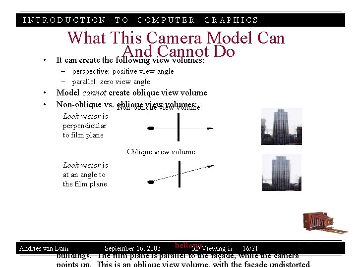 INTRODUCTION • TO COMPUTER GRAPHICS What This Camera Model Can And Cannot Do It