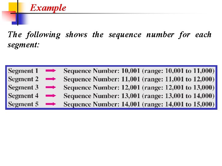 Example The following shows the sequence number for each segment: 