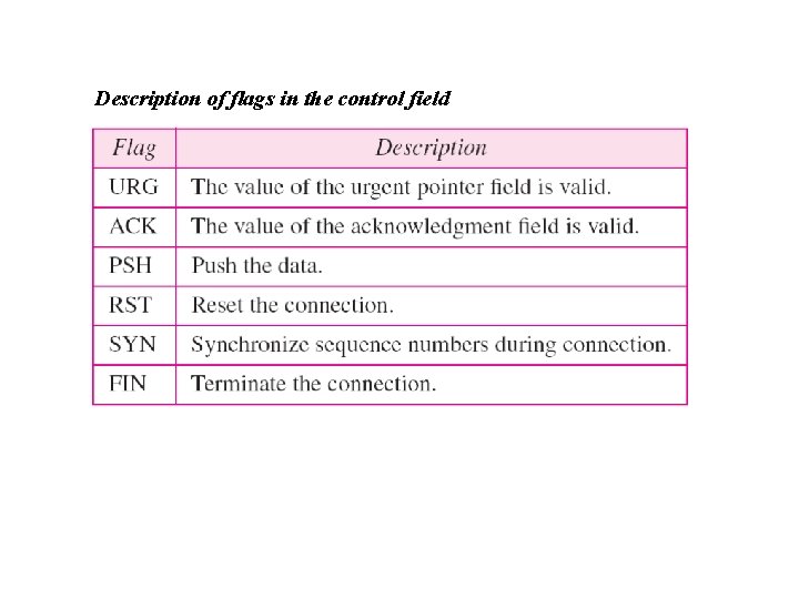 Description of flags in the control field 