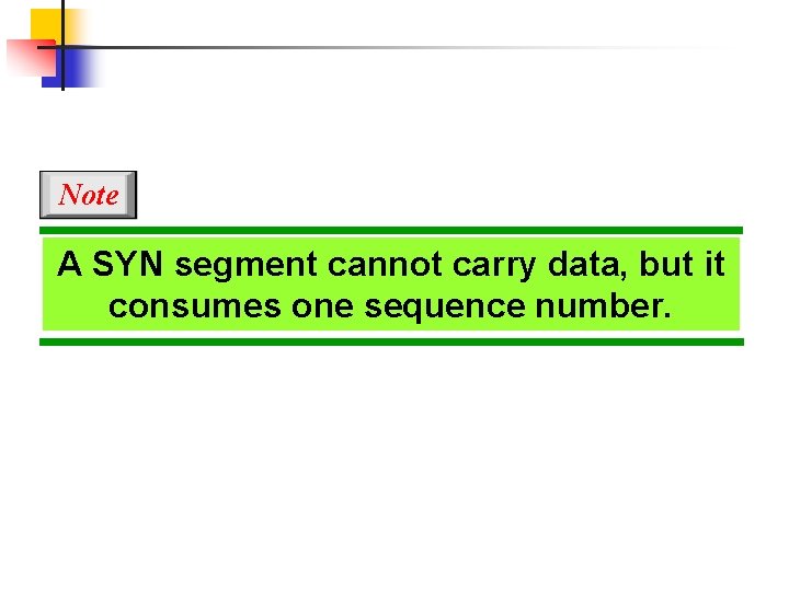 Note A SYN segment cannot carry data, but it consumes one sequence number. 