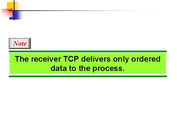 Note The receiver TCP delivers only ordered data to the process. 