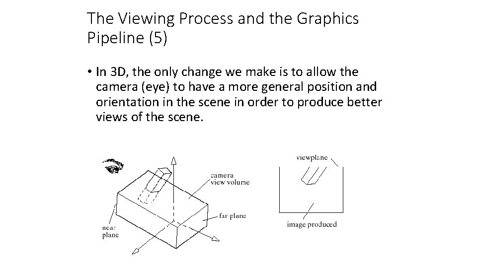 The Viewing Process and the Graphics Pipeline (5) • In 3 D, the only