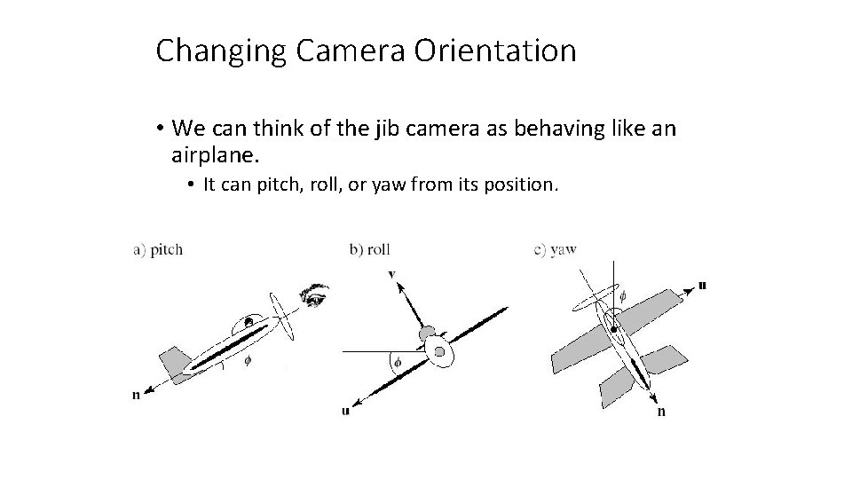 Changing Camera Orientation • We can think of the jib camera as behaving like