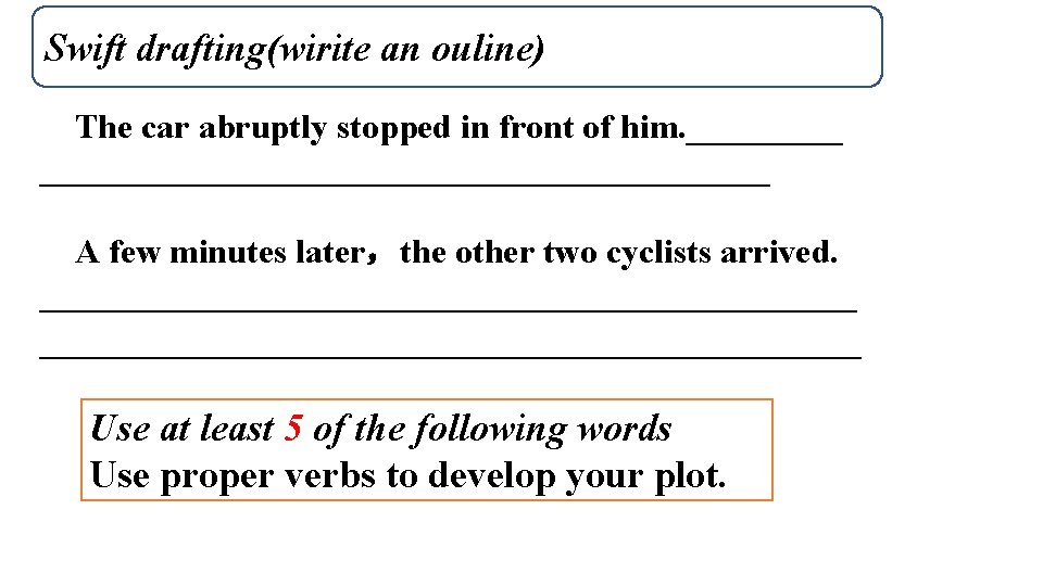Swift drafting(wirite an ouline) The car abruptly stopped in front of him. __________________________ A