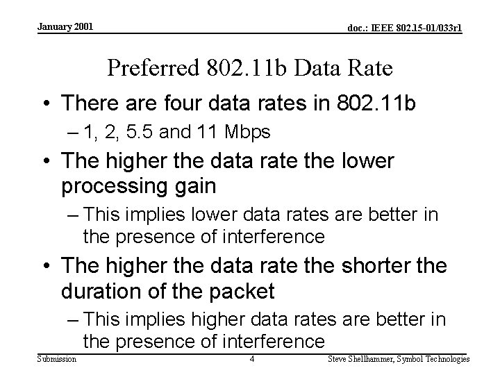 January 2001 doc. : IEEE 802. 15 -01/033 r 1 Preferred 802. 11 b